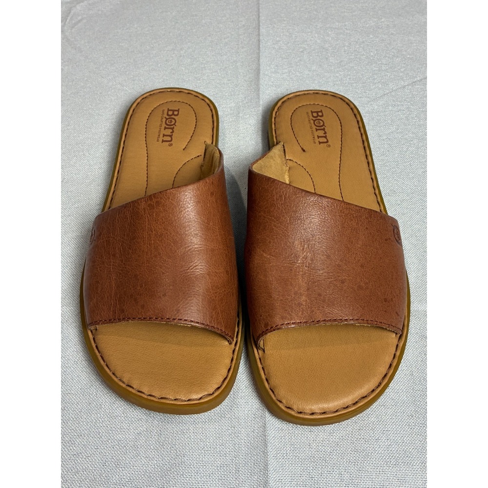 Born Brown Leather Slide Sandals Womens 8M Flats F072906 COK24